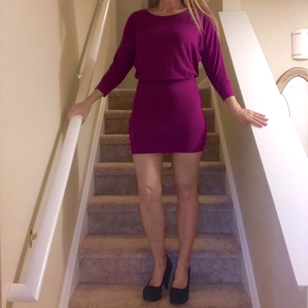 Express Purple Blouson Knit Mini Dress Sz XS